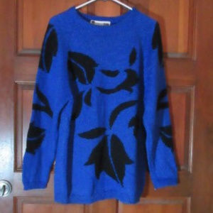 Blue Black Sweater Tunic Acrylic/Nylon Blend Med